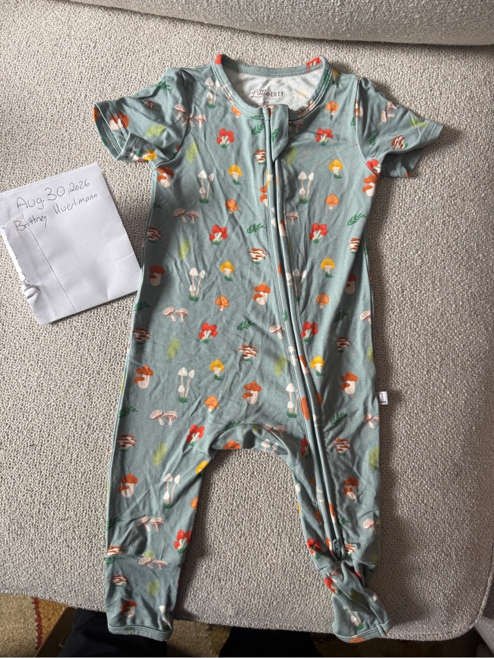 Little Lott bamboo Sage Green Mushroom Short-Sleeve Footed One-Piece
